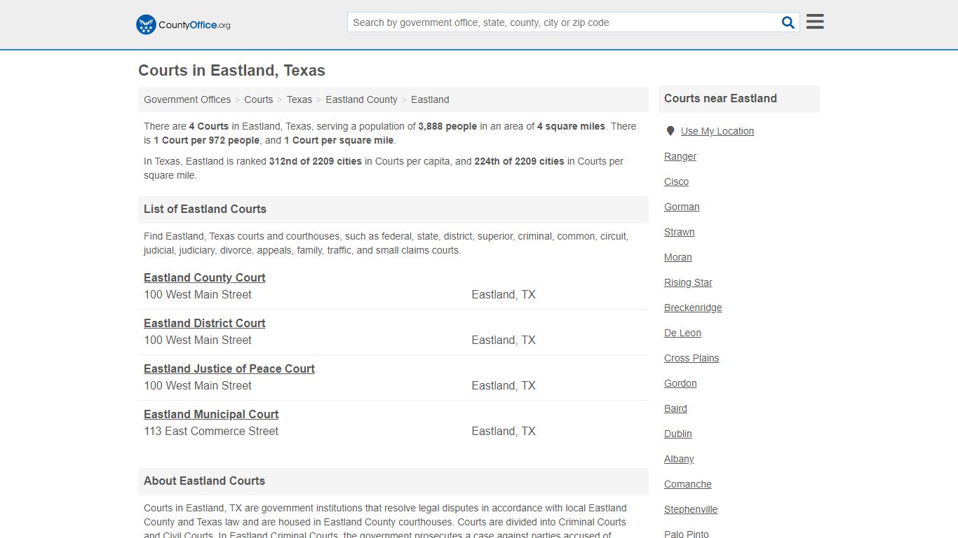 Courts - Eastland, TX (Court Records & Calendars) - County Office